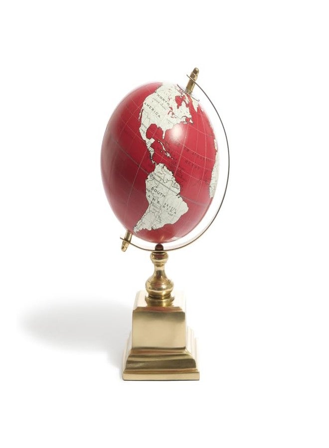 GLOBEDECOR Deep Red Decorative Globe - 10.75″ on Gold Aluminum Base, Tilted Axis World Map Accent for Mantel, Shelf, Desk & Office Decor - Image 1